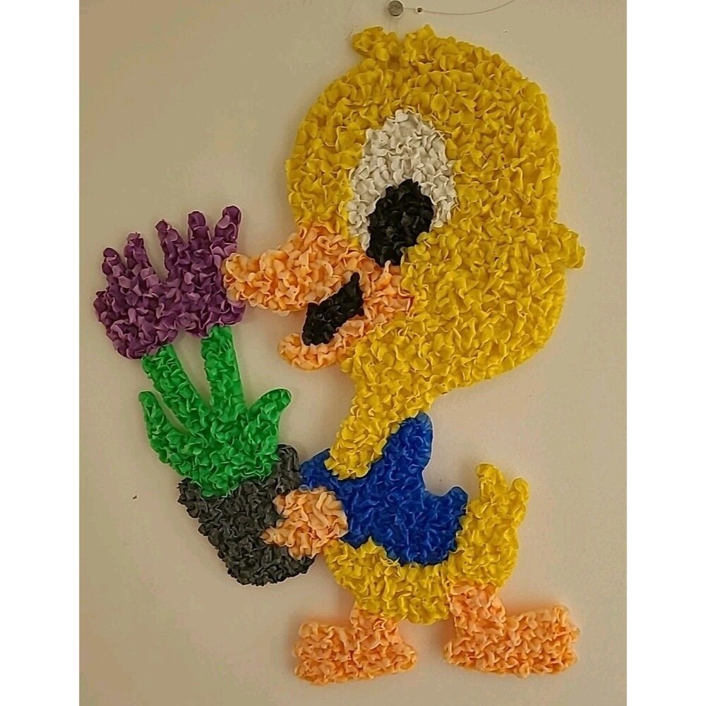 Vintage Melted Spring Duck With Flowers MCM Wall Hanging 17" X 12"